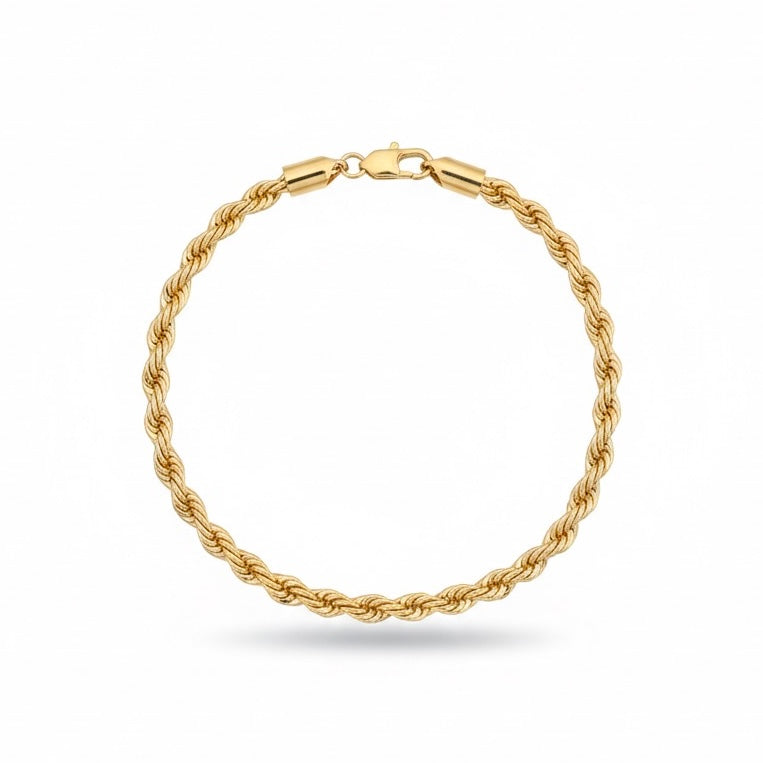Gold rope bracelet 8in 4mm crafted from 14K gold by Prestige Jewelry