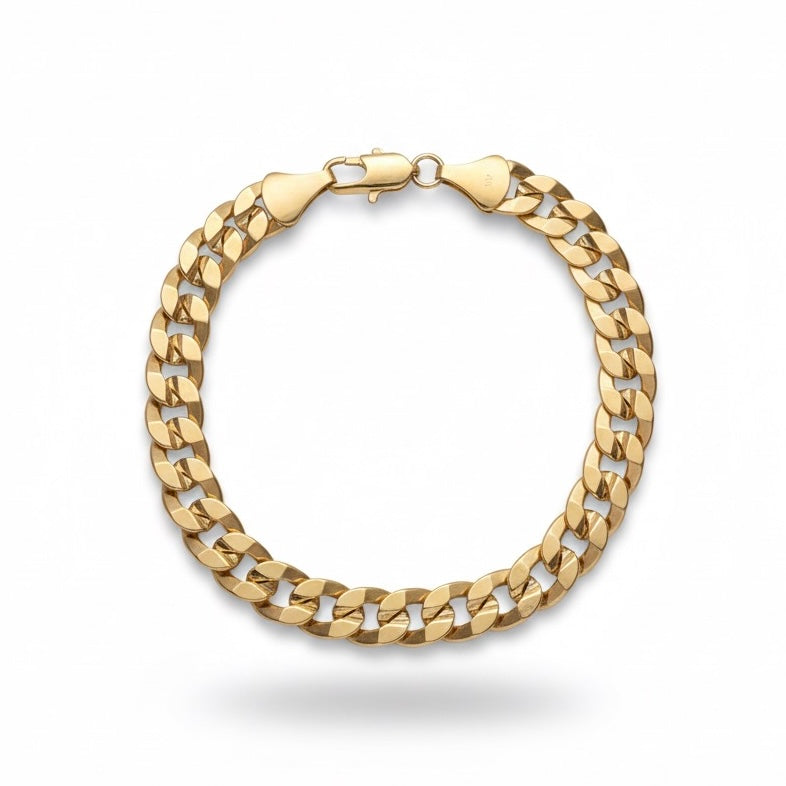 Gold Cuban link bracelet 9in 10mm in solid 14K gold by Prestige Jewelry
