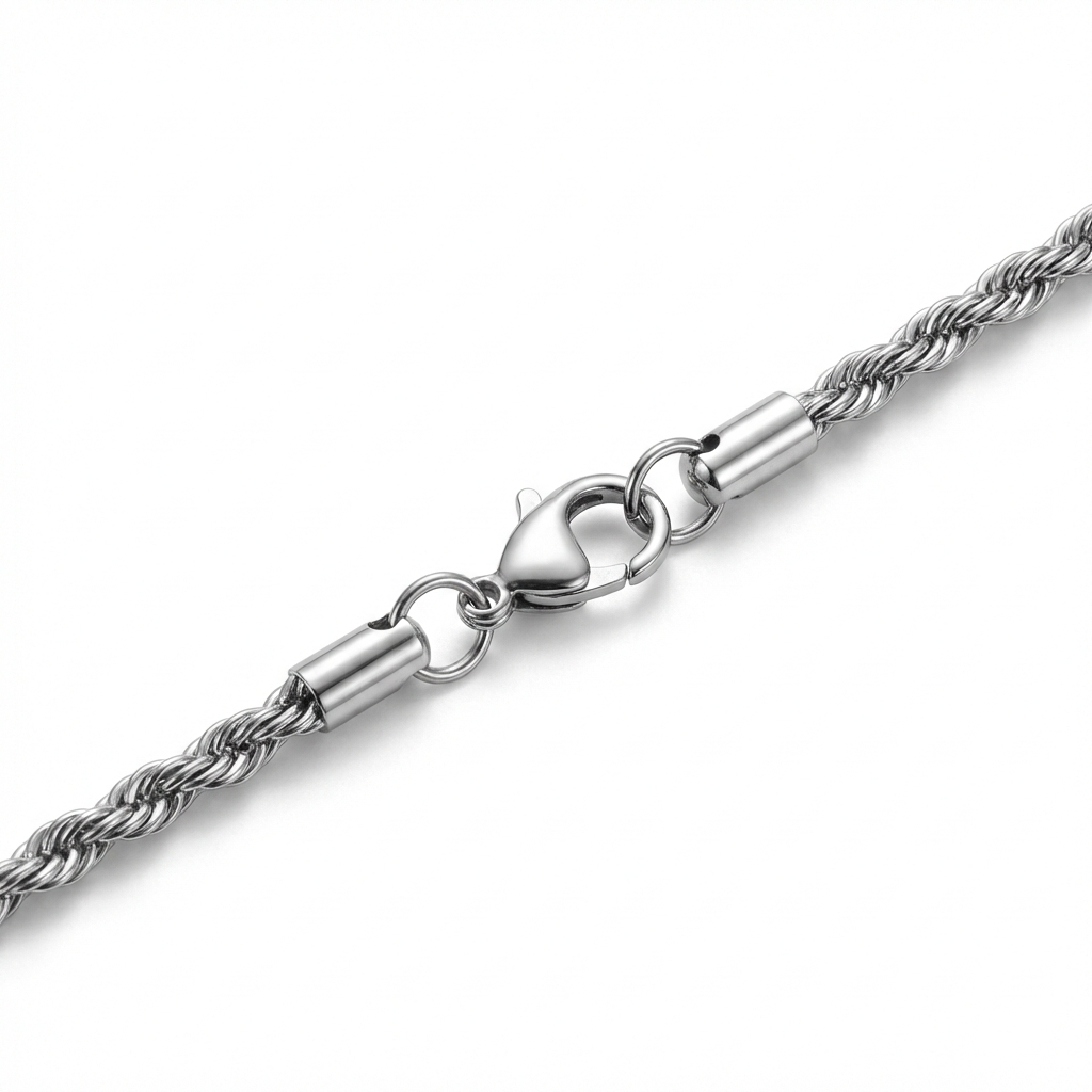 Silver Rope Chain and Cross Set