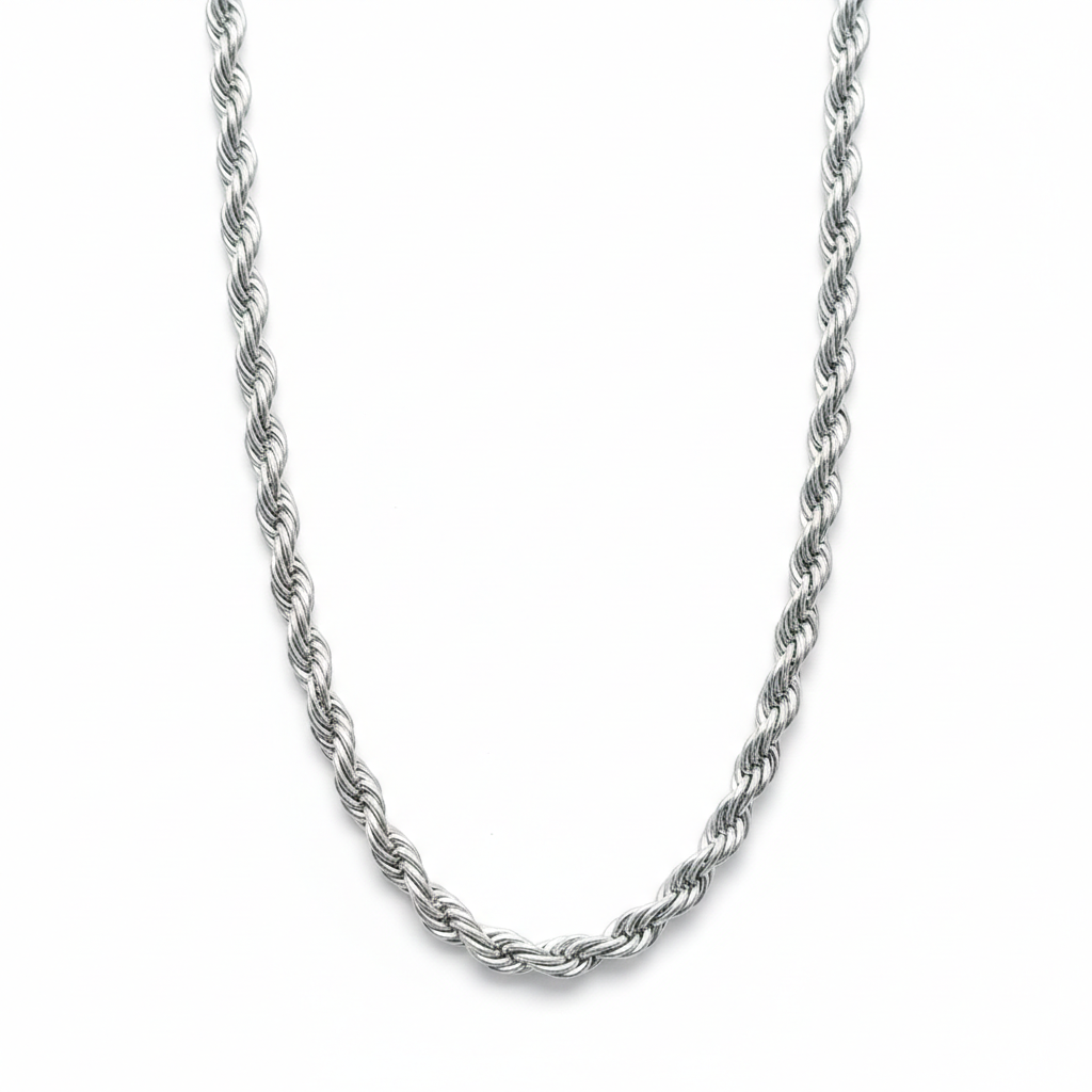 Silver rope chain 4mm in 925 sterling silver by Prestige Jewelry